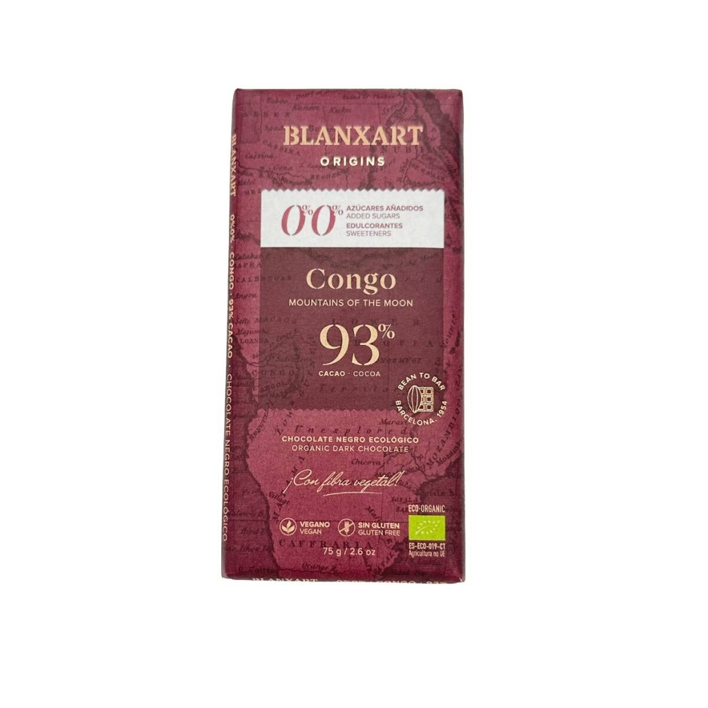 Una barretta di cioccolato fondente vegana e senza glutine dal Congo con 93% di cacao