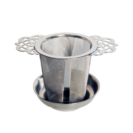 Filtro per tè in acciaio inox - Infusore per tè sfuso per tazza o teiera con supporto e vaschetta raccogligocce