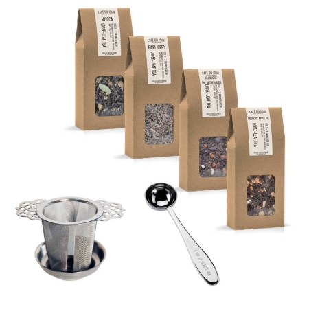 Set di tè sfuso starter - 4 x 100 g di tè sfuso con filtro per tè e misurino