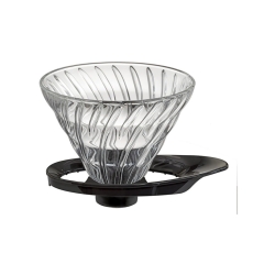 Hario V60 dripper - vetro con supporto nero, nuovo tipo - misura 02 (VDGR-02-B)
